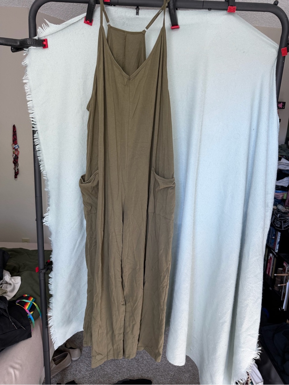 Olive Green Women's Relaxed V-Neck Jumpsuit